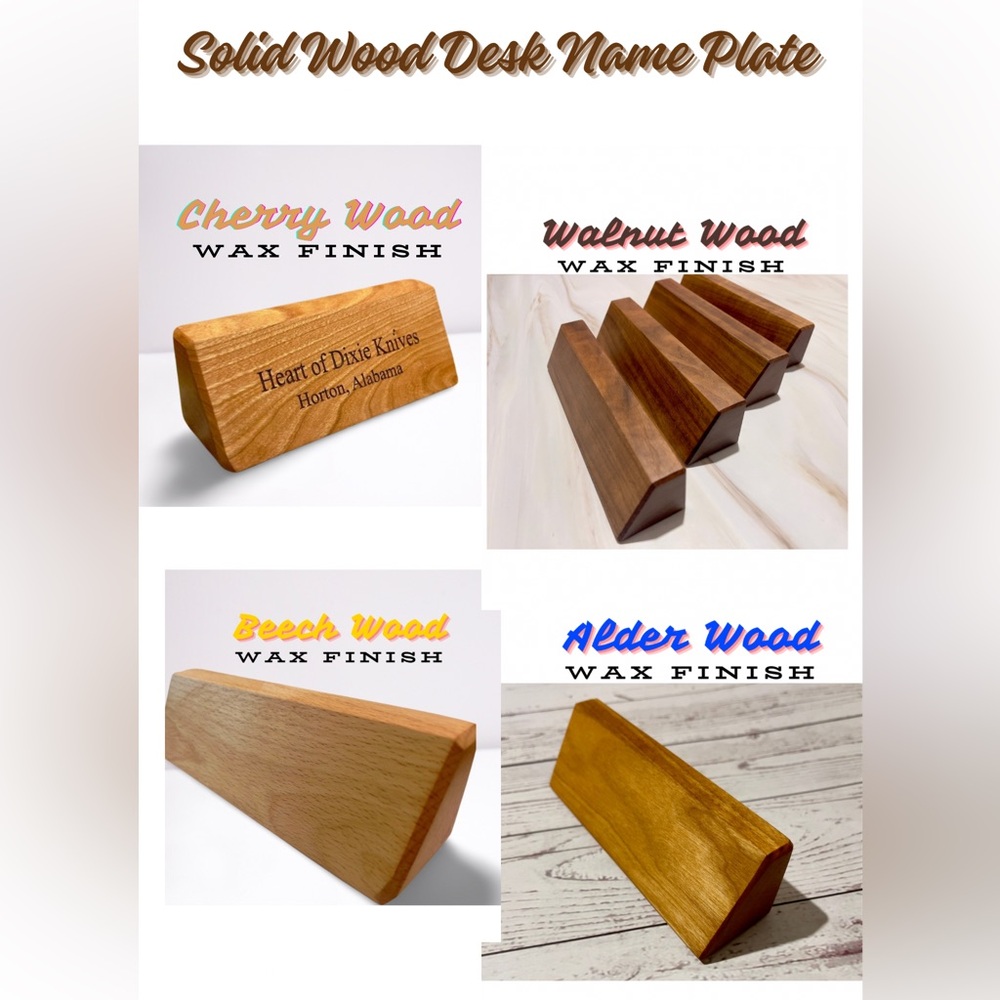 Desk Name Plate, Walnut, Cherry, Beech, Alder, Name Sign, Personalized